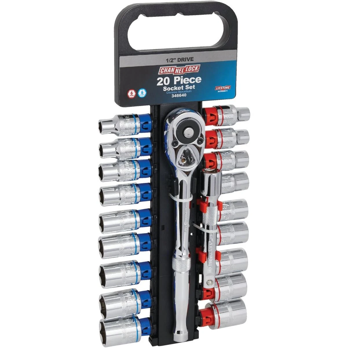 Channellock Standard/Metric 1/2 In. Drive 6-Point Shallow Ratchet & Socket Set (20-Piece)