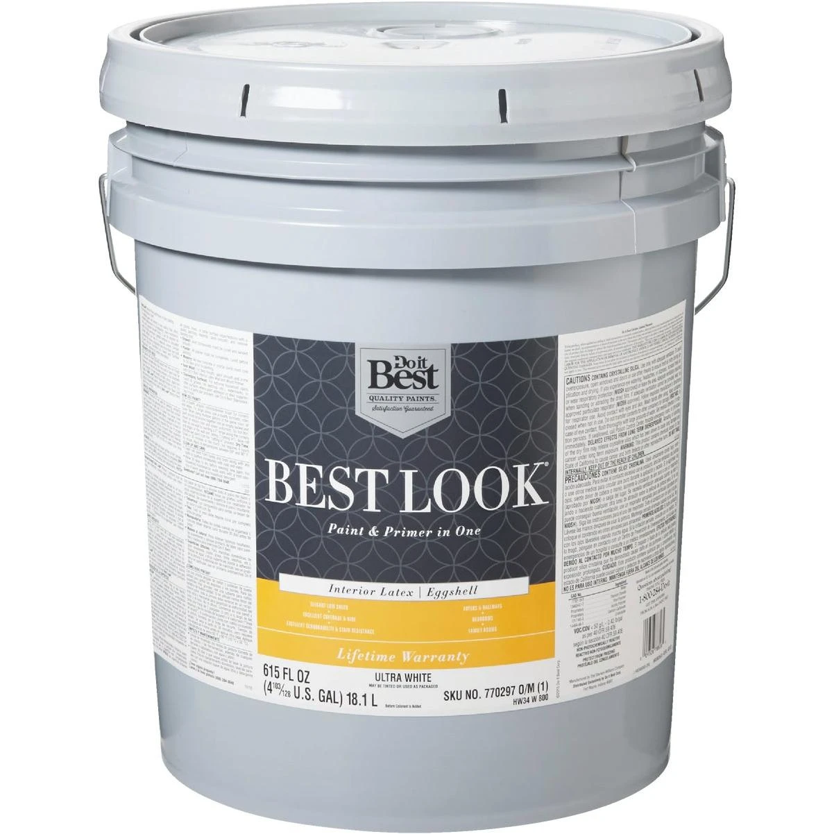 Best Look Latex Premium Paint & Primer In One Eggshell Interior Wall Paint, Ultra White, 5 Gal.