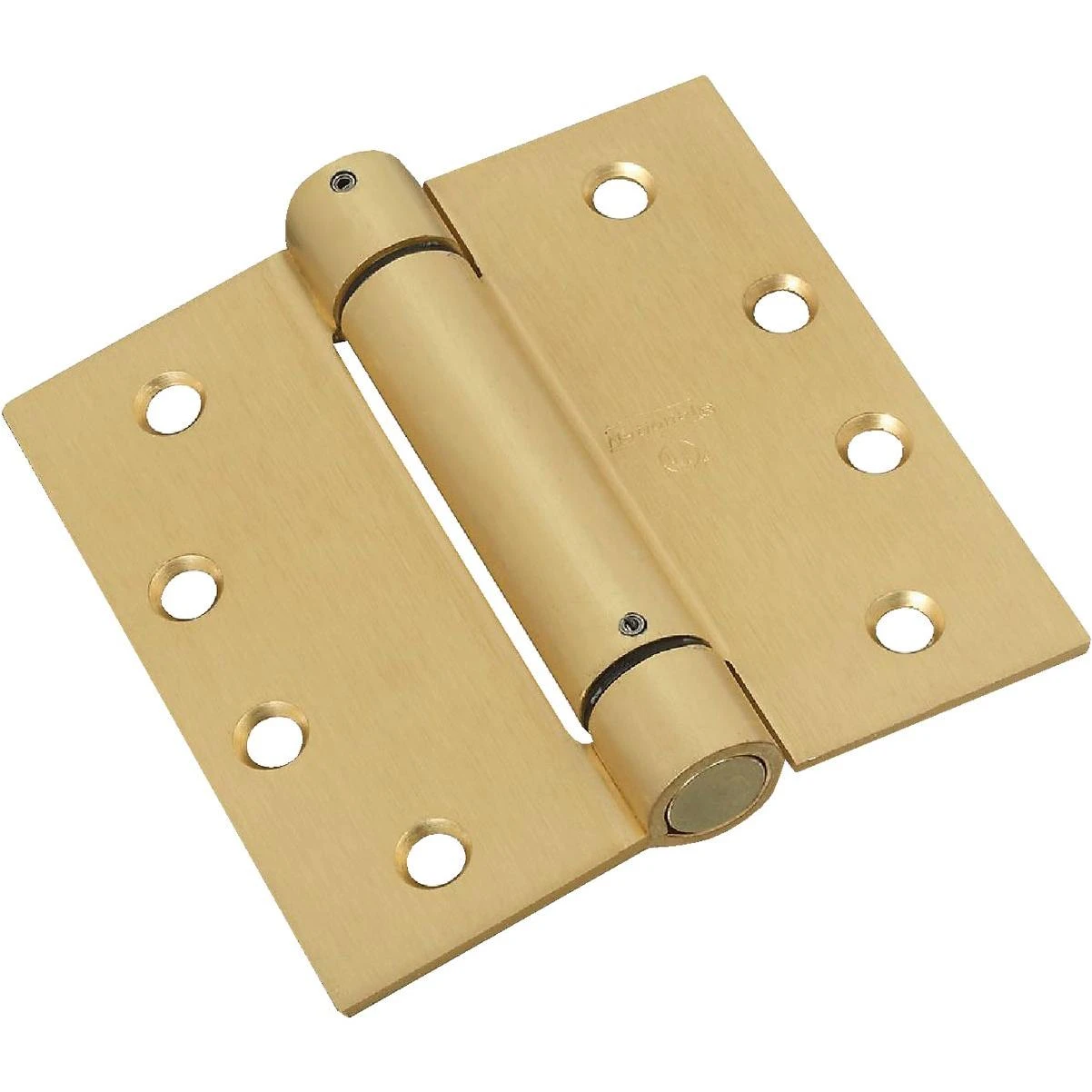 National 4 In. Square Satin Brass Spring Door Hinge