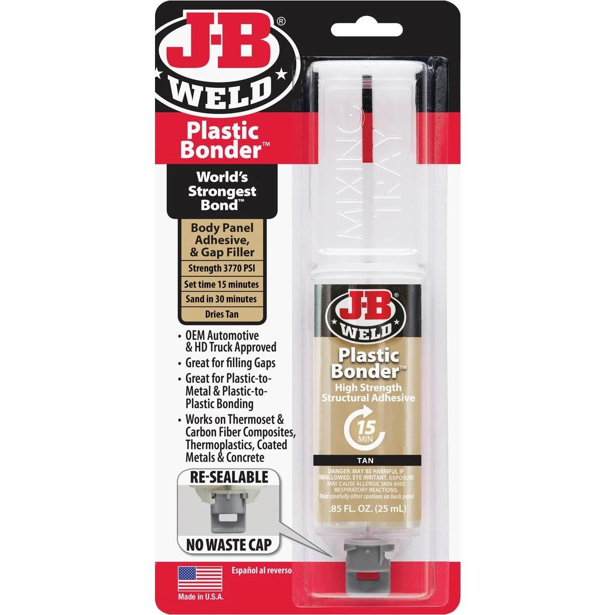J-B Weld 0.85 Oz. Plastic Bonder Epoxy Syringe, Tan