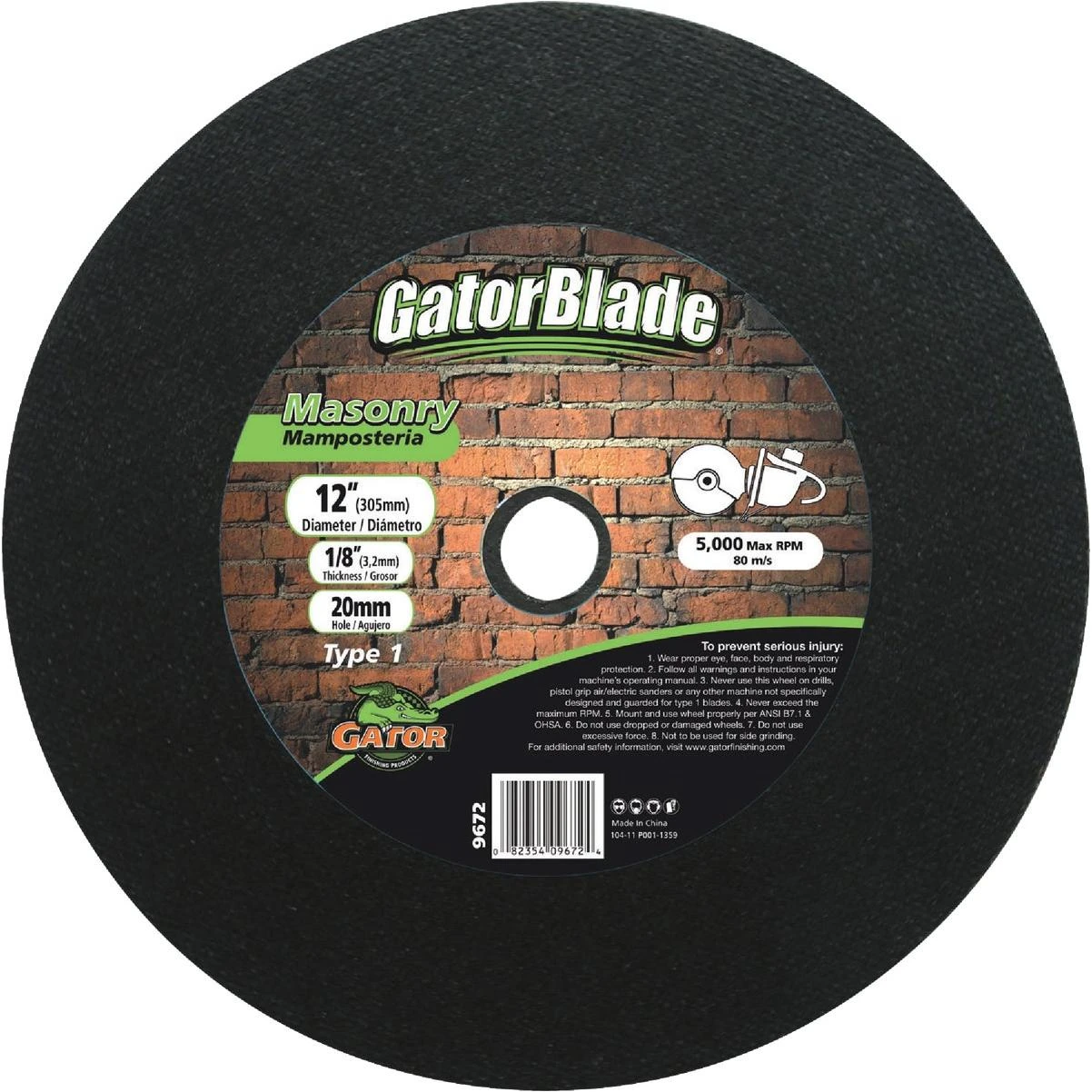 Gator Blade Type 1 14 In. x 1/8 In. x 20 mm Masonry Cut-Off Wheel