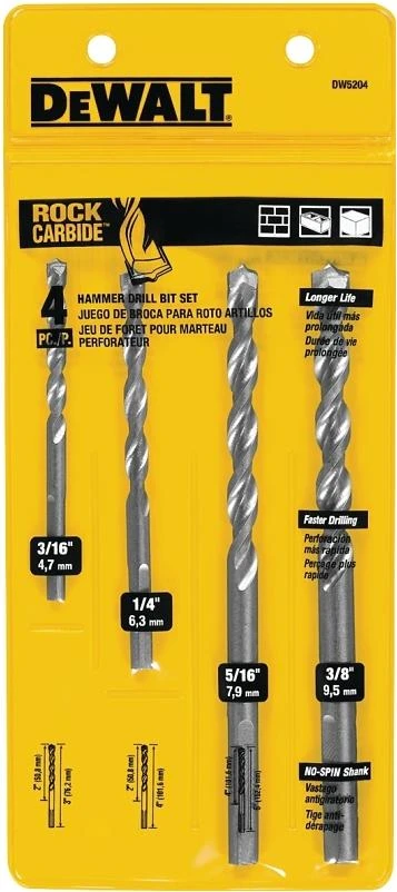 DeWalt DeWALT DW5204 Hammer Drill Bit Set Premium 4 Piece Carbide Silver Paradise Lumber Hardware