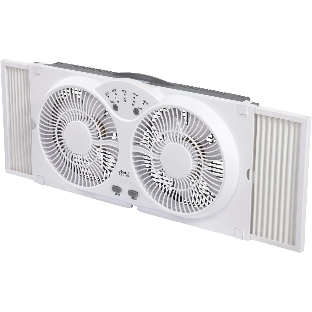Denali Aire 9 In. 3-Speed Reversible White Twin Window Fan with Thermostat & Remote Control