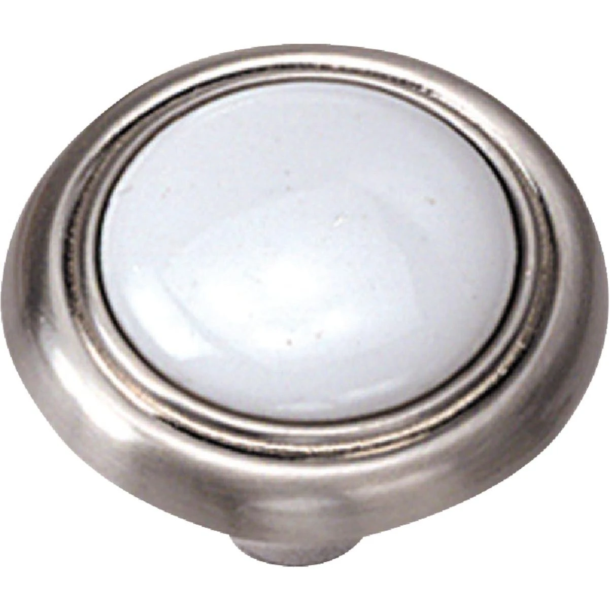 Laurey First Family Round 1-1/4 In. Dia. Satin Chrome & White Porcelain Accent Cabinet Knob