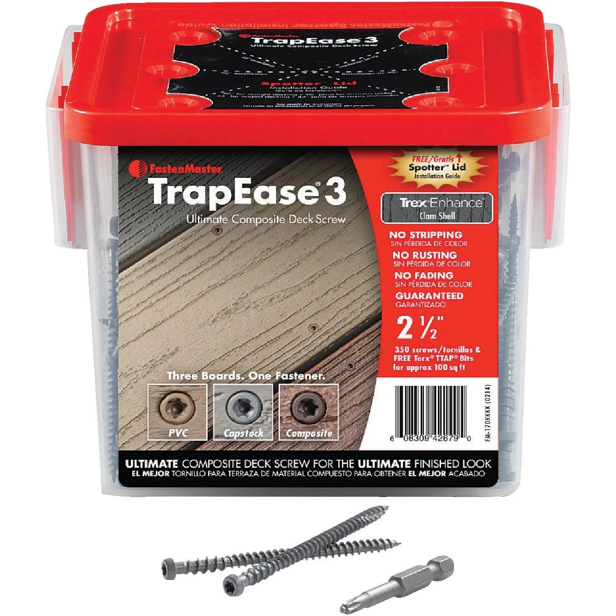 Fastenmaster TrapEase 3, #10 x 2-1/2 In. Brown Ultimate Composite Deck Screw (350 Ct. Pail)