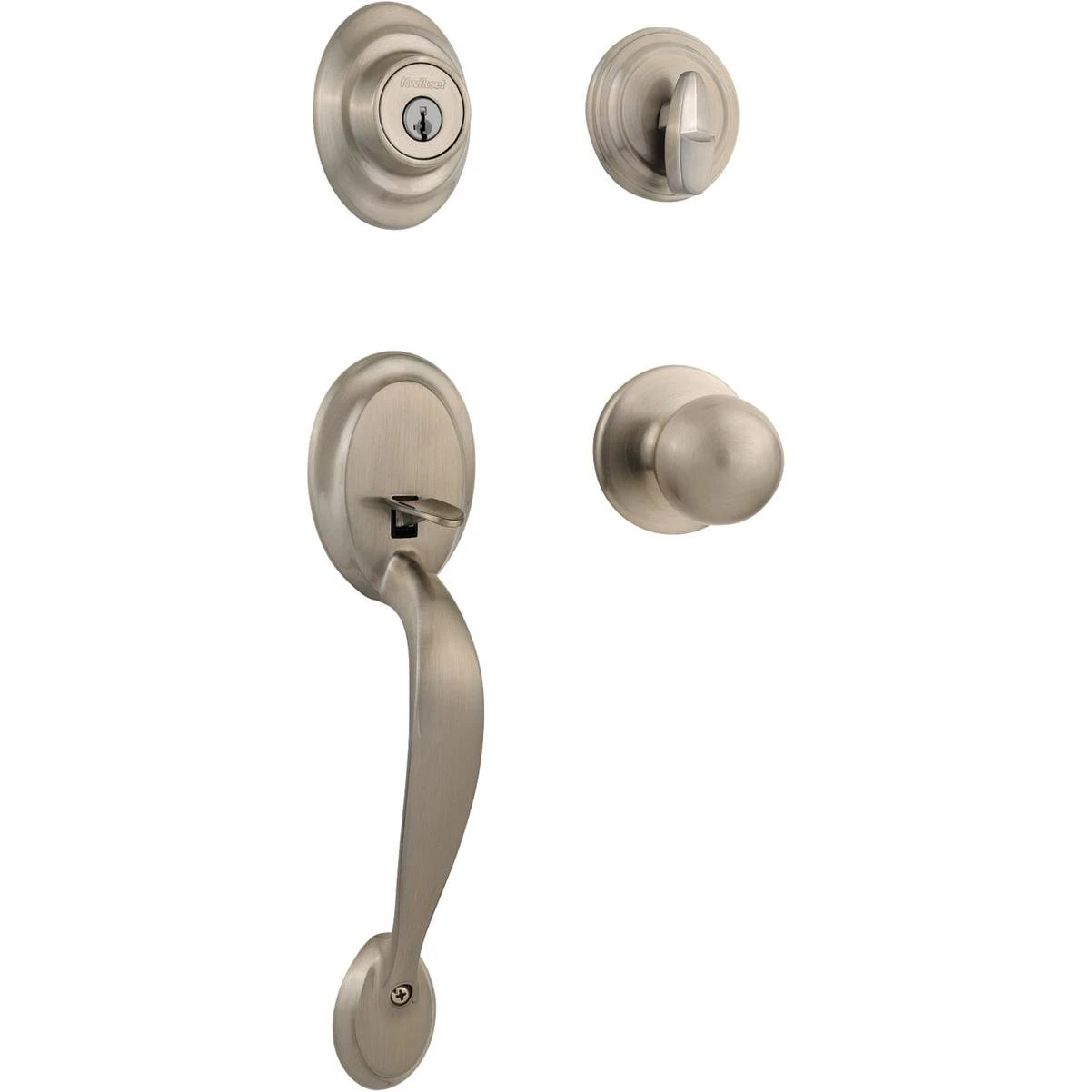 Kwikset Dakota Smartkey Entry Door Handleset with Polo Knob - Satin Nickel