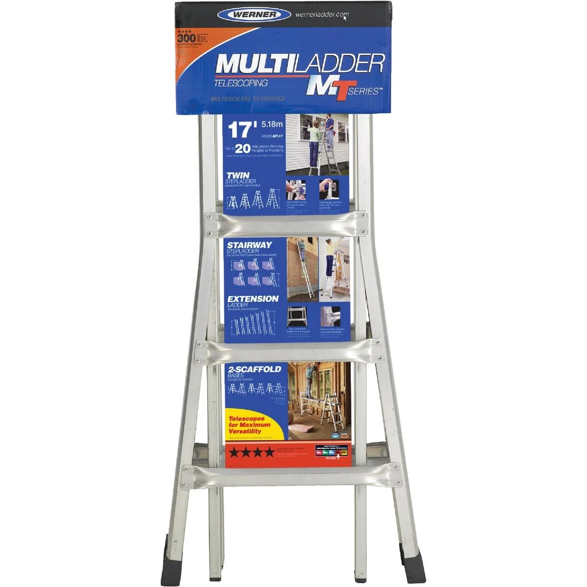 Werner 17 Ft. Aluminum Multi-Position Telescoping Ladder with 300 Lb. Load Capacity Type IA Ladder Rating