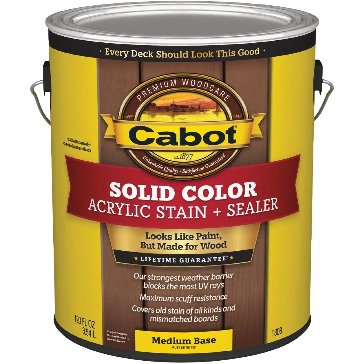 Solid Color Acrylic Deck Stain, 1808 Medium Base, 1 Gallon - Durable Finish