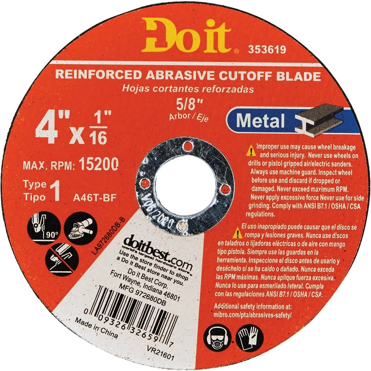 Do it Best Type 1 4 In. x 1/16 In. x 5/8 In. Metal Cut-Off Wheel