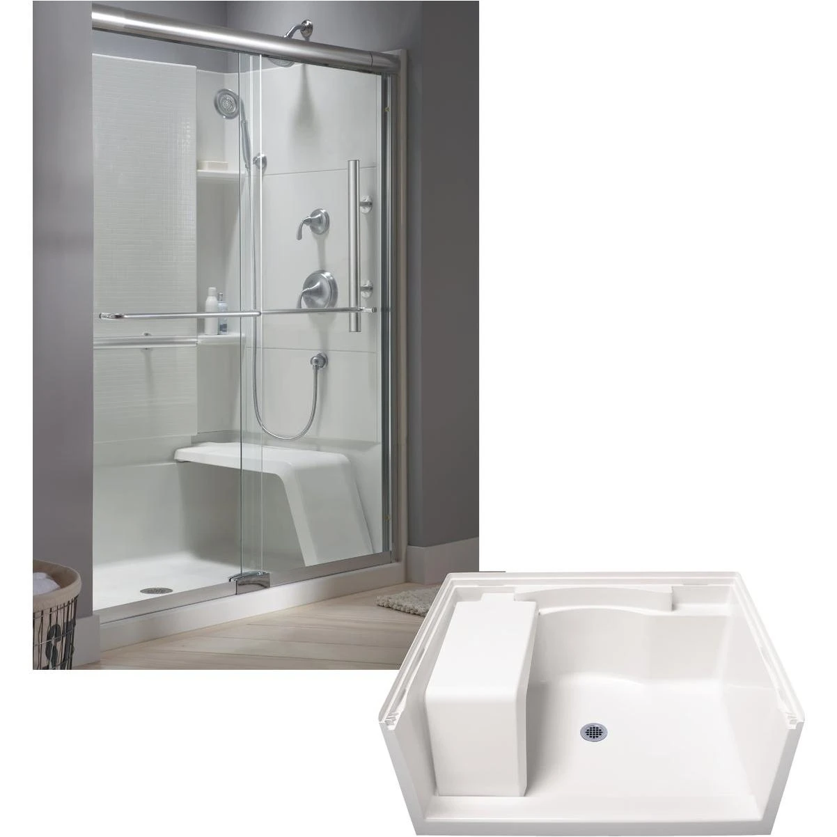 Sterling Accord 48 In. W x 36 In. D Center Drain Seated Shower Pan in White