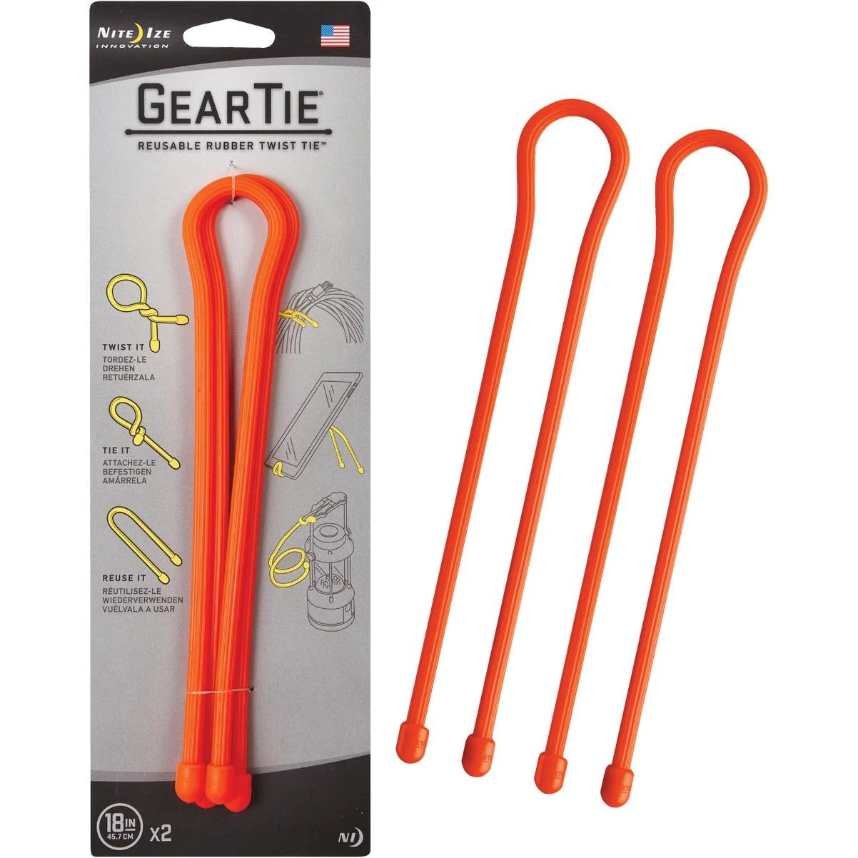 Gear Tie 18 In. Reusable Rubber Twist Tie - Bright Orange (2