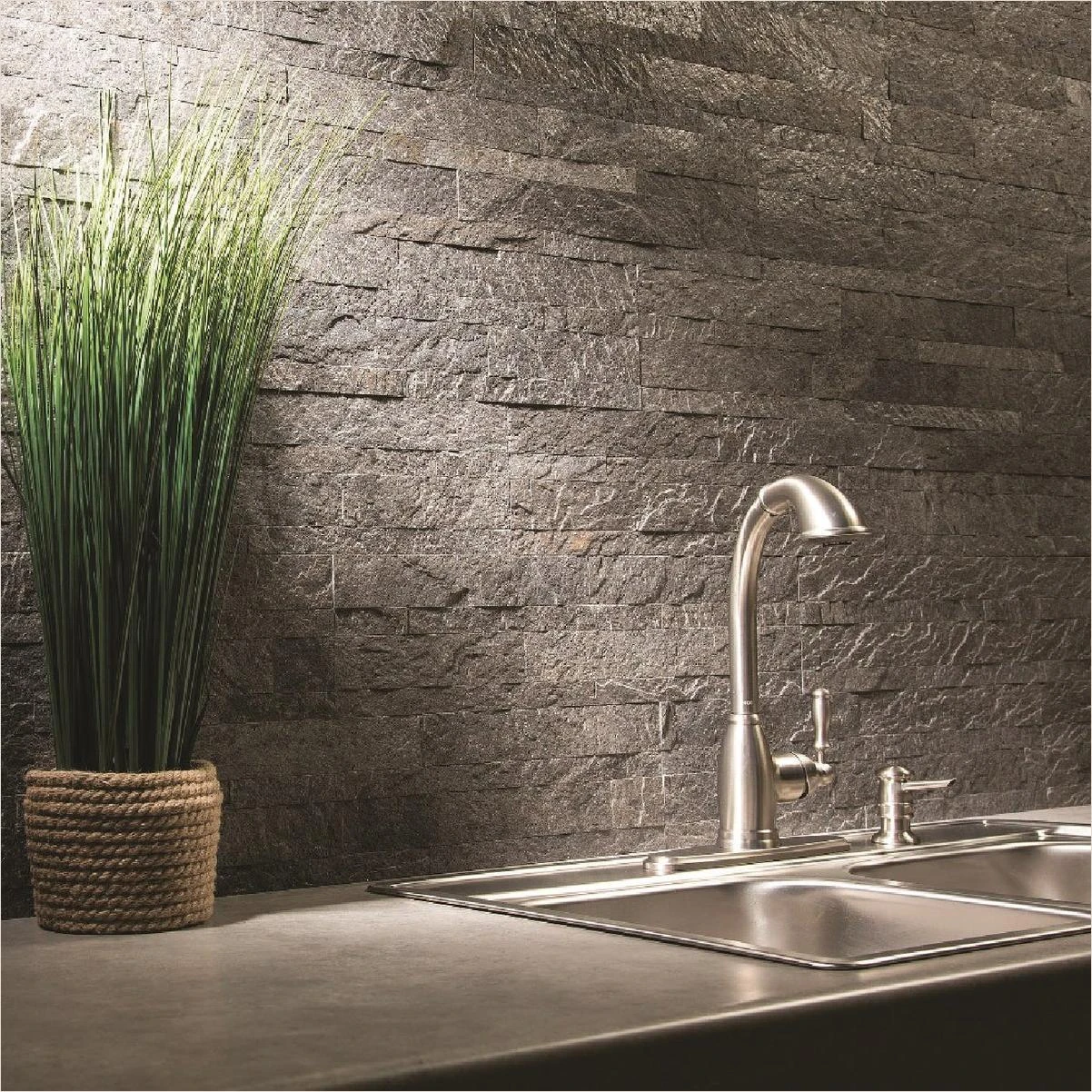 Aspect 6 In. x 24 In. Natural Stone Backsplash Peel & Stick, Frosted Quartz