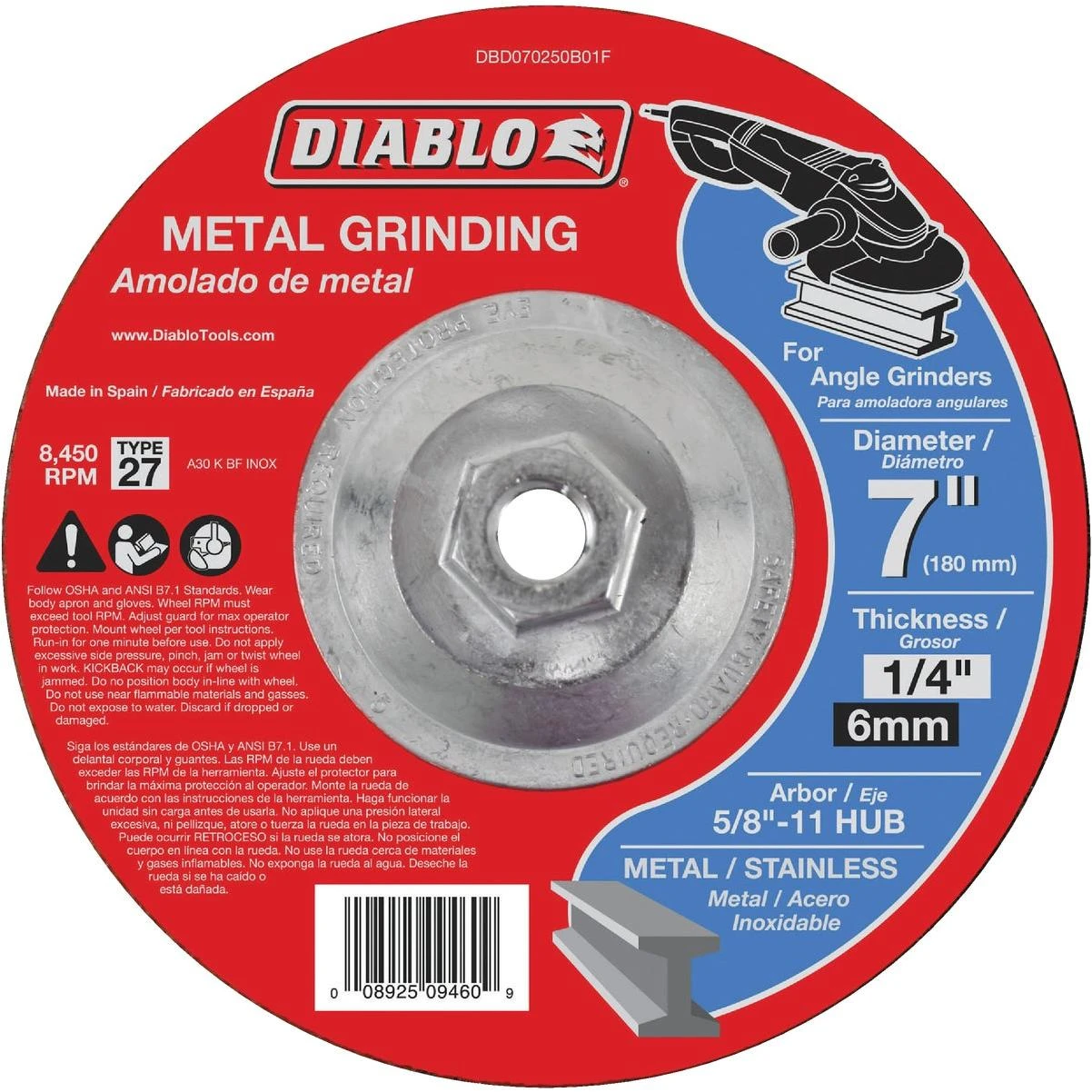 Diablo Type 27 7 In. x 1/4 In. x 5/8 In. Metal Grinding Cut-Off Wheel
