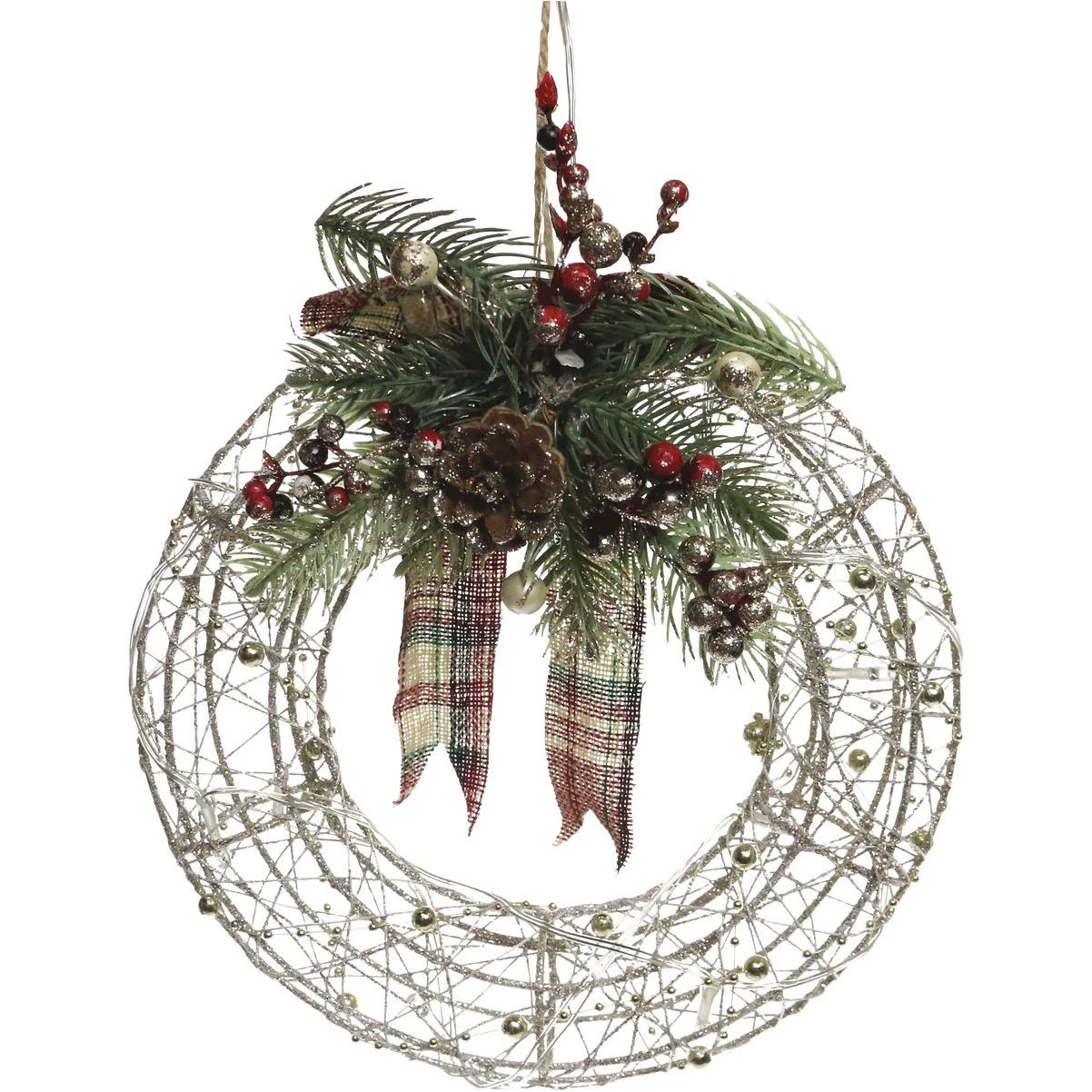 Alpine 11 In. 10-Bulb Warm White LED Gold Mesh Prelit Christmas Wreath