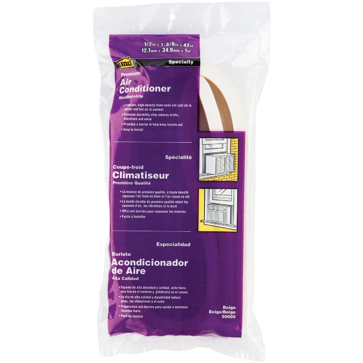 M-D Building Products 1/2 In. X 42 In. Beige Premium Air Conditioner Weatherseal for Window Units