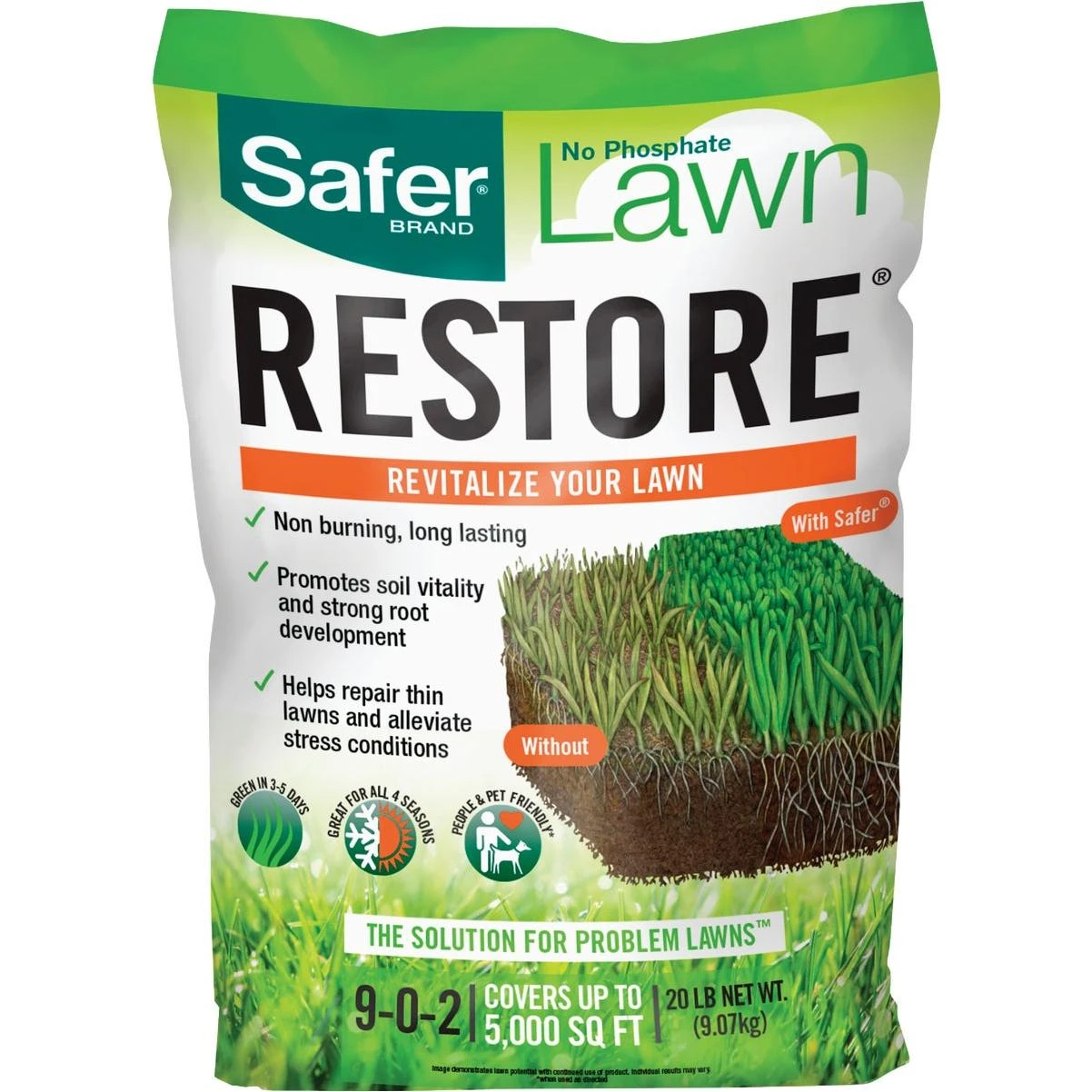 Safer Lawn Restore 20 Lb. 5000 Sq. Ft. 9-0-2 Lawn Fertilizer