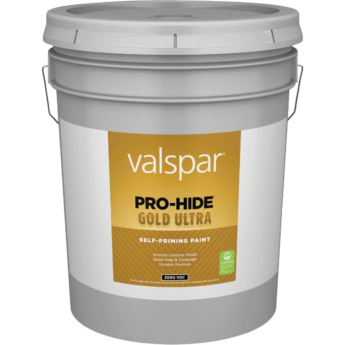 Valspar Pro-Hide Gold Ultra Zero VOC Latex Eggshell Interior Wall Paint, Super One-Coat White, 5 Gal.