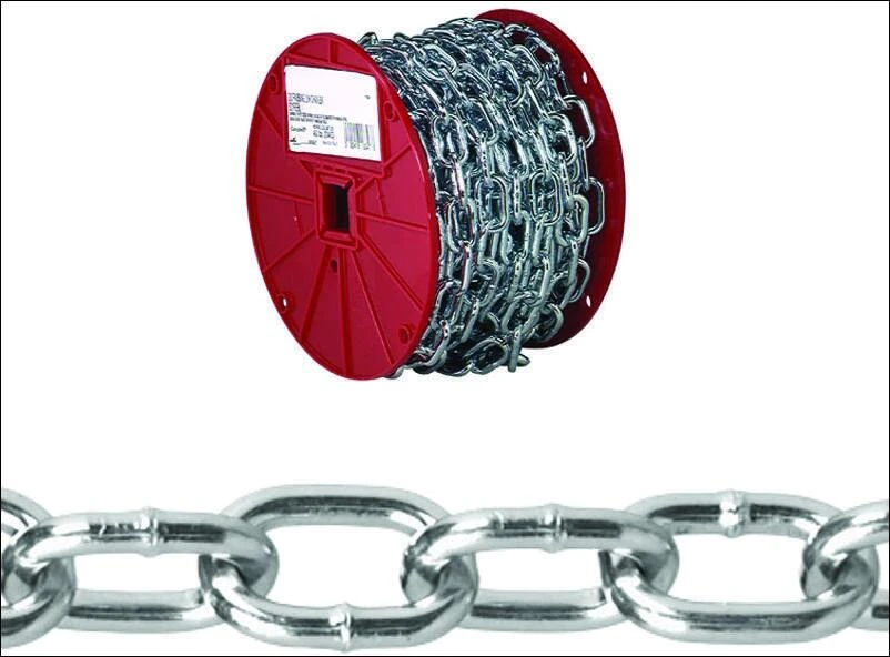 Campbell 072-2927 Passing Link Chain, 2/0, 125 ft L, 450 lb Working Load, Steel, Zinc