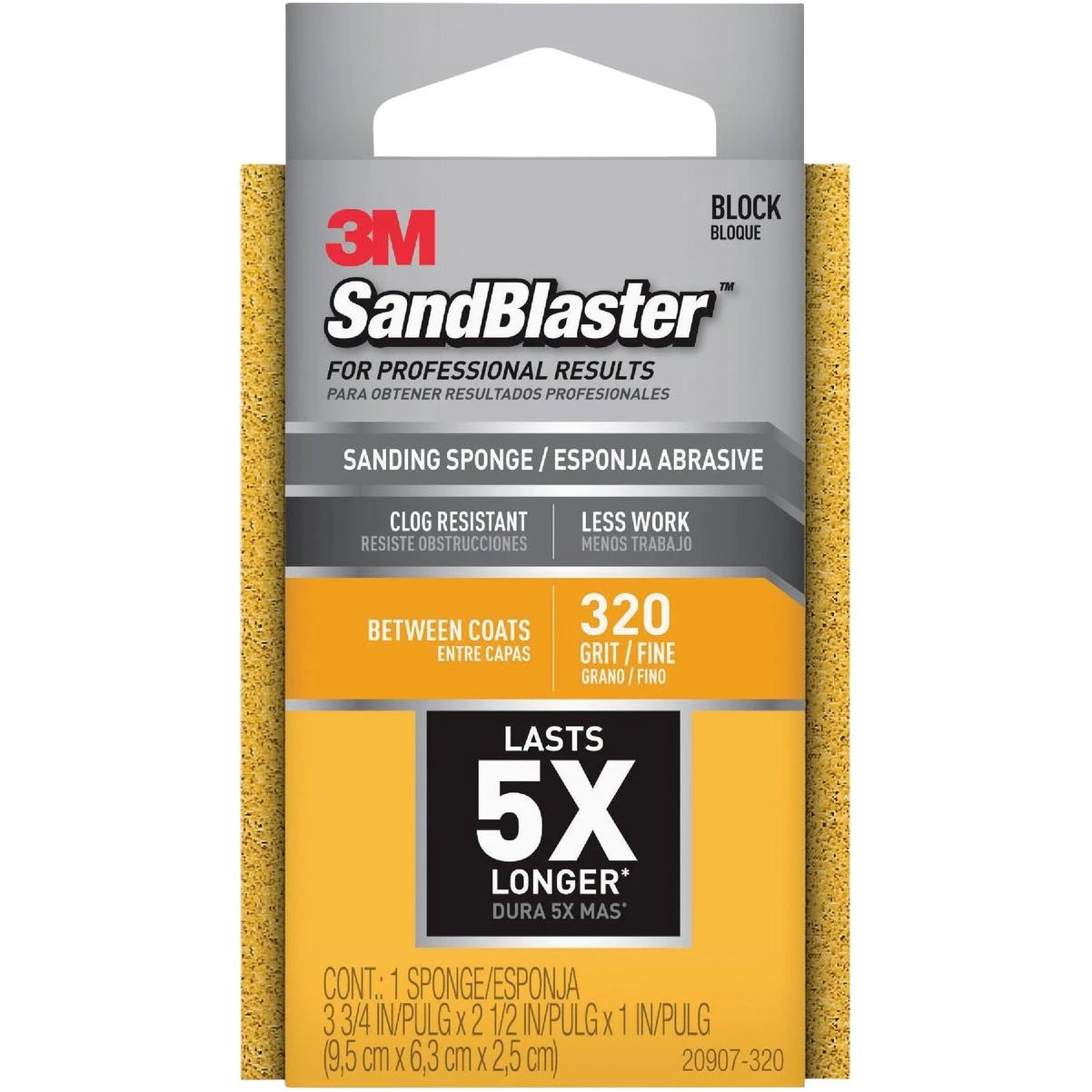 3M Pro Grade Precision 2.5 In. x 4.5 In. x 1 In. 320 Grit Extra Fine Sanding Sponge