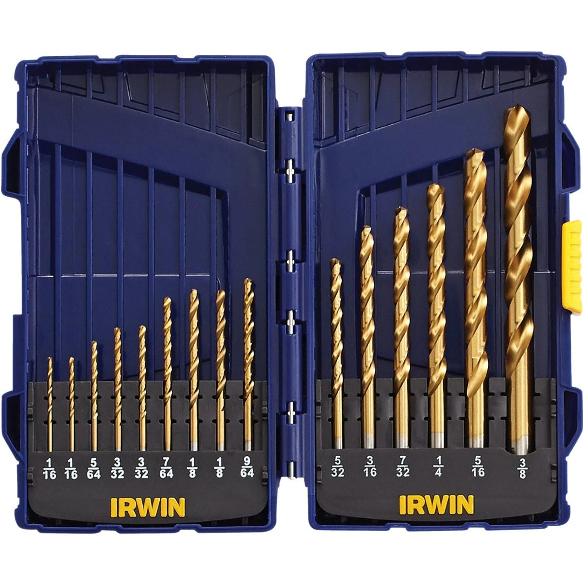 Irwin 15-Piece Titanium Coated HHS Metal Drill Bit Set, 1/16 In. thru 3/8 In.