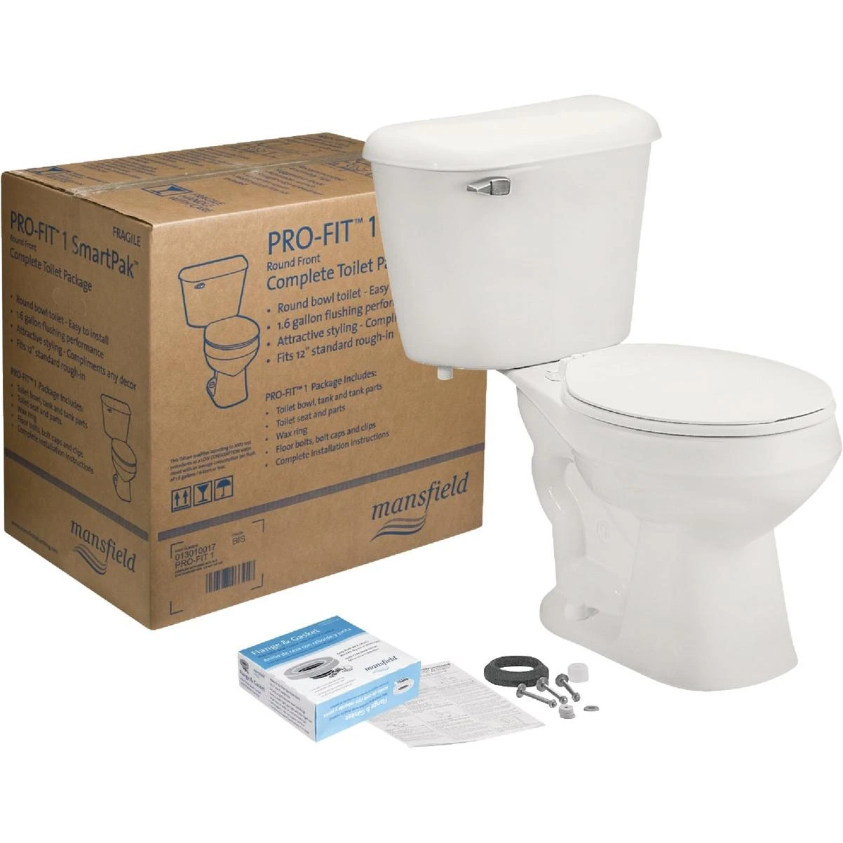 Mansfield Pro-Fit 1 White Round Bowl 1.28 GPF Toilet Kit