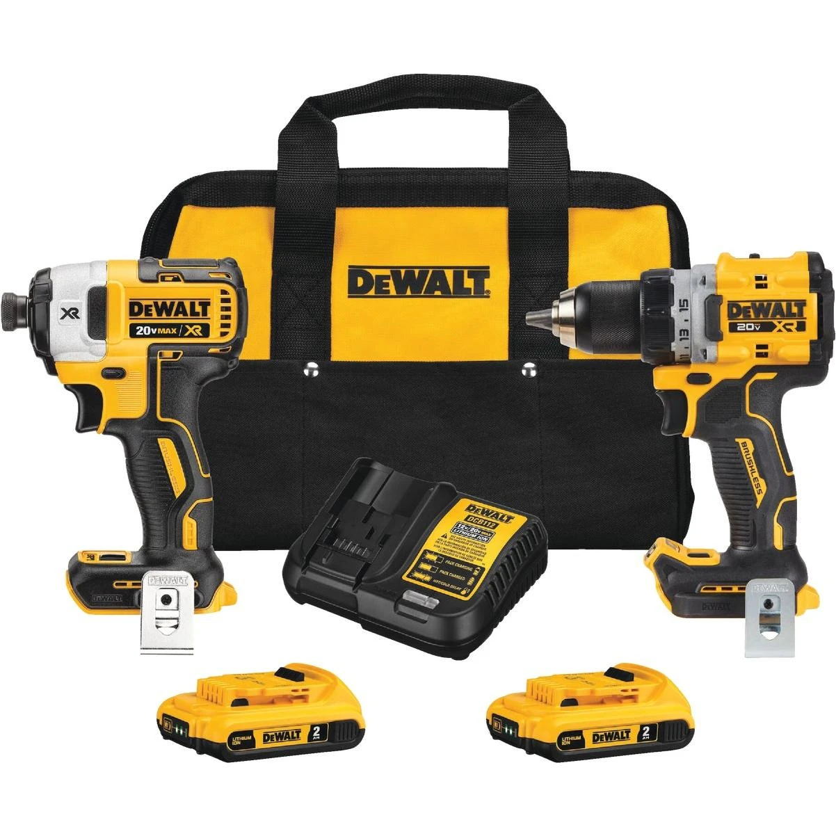 DEWALT 20V MAX XR 2-Tool Brushless Cordless Drill/Driver & Impact Driver Combo Kit with (2) 2.0 Ah Batteries & Charger