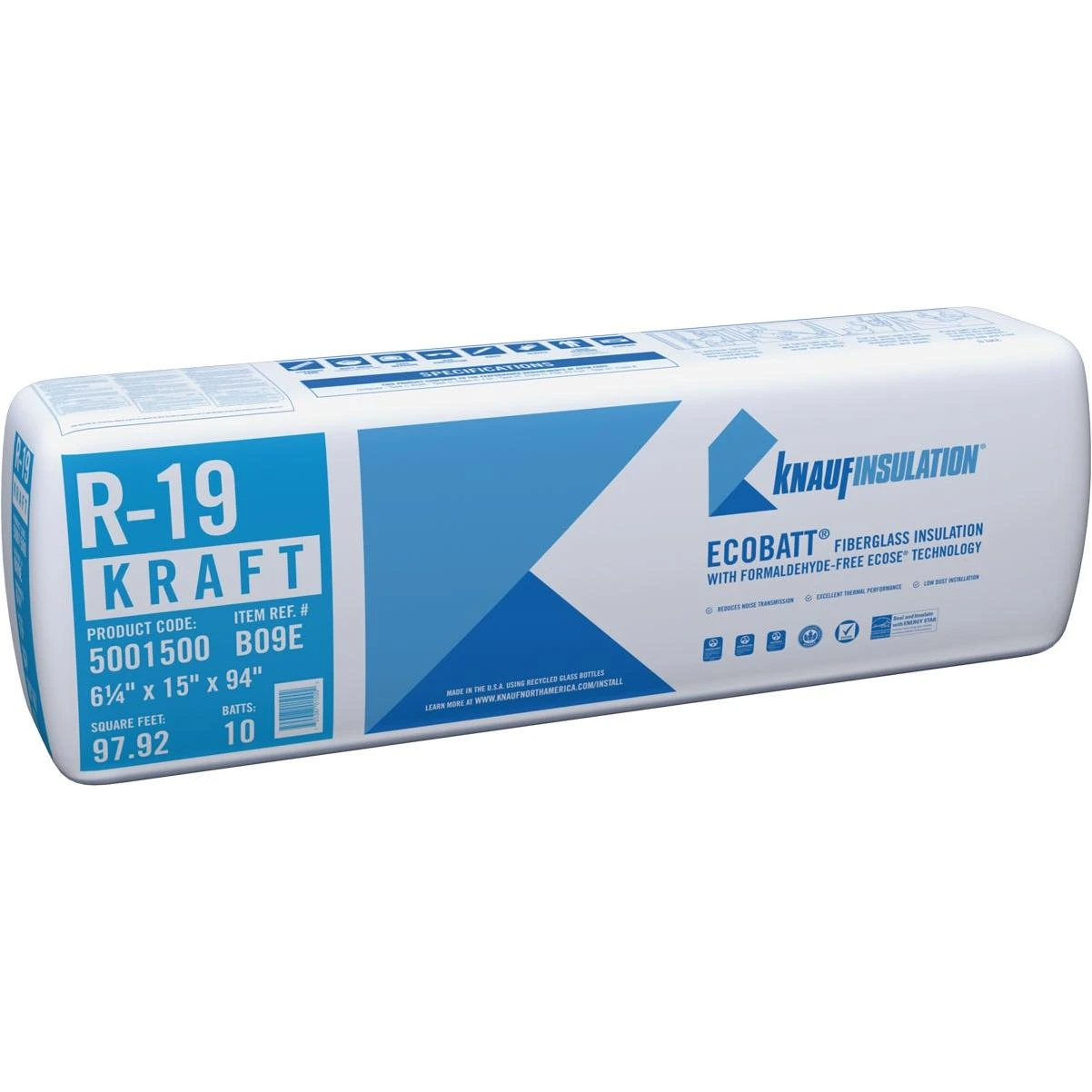Knauf R-19 15 In. x 94 In. Kraft Faced Batt Fiberglass Insulation (10 Count)