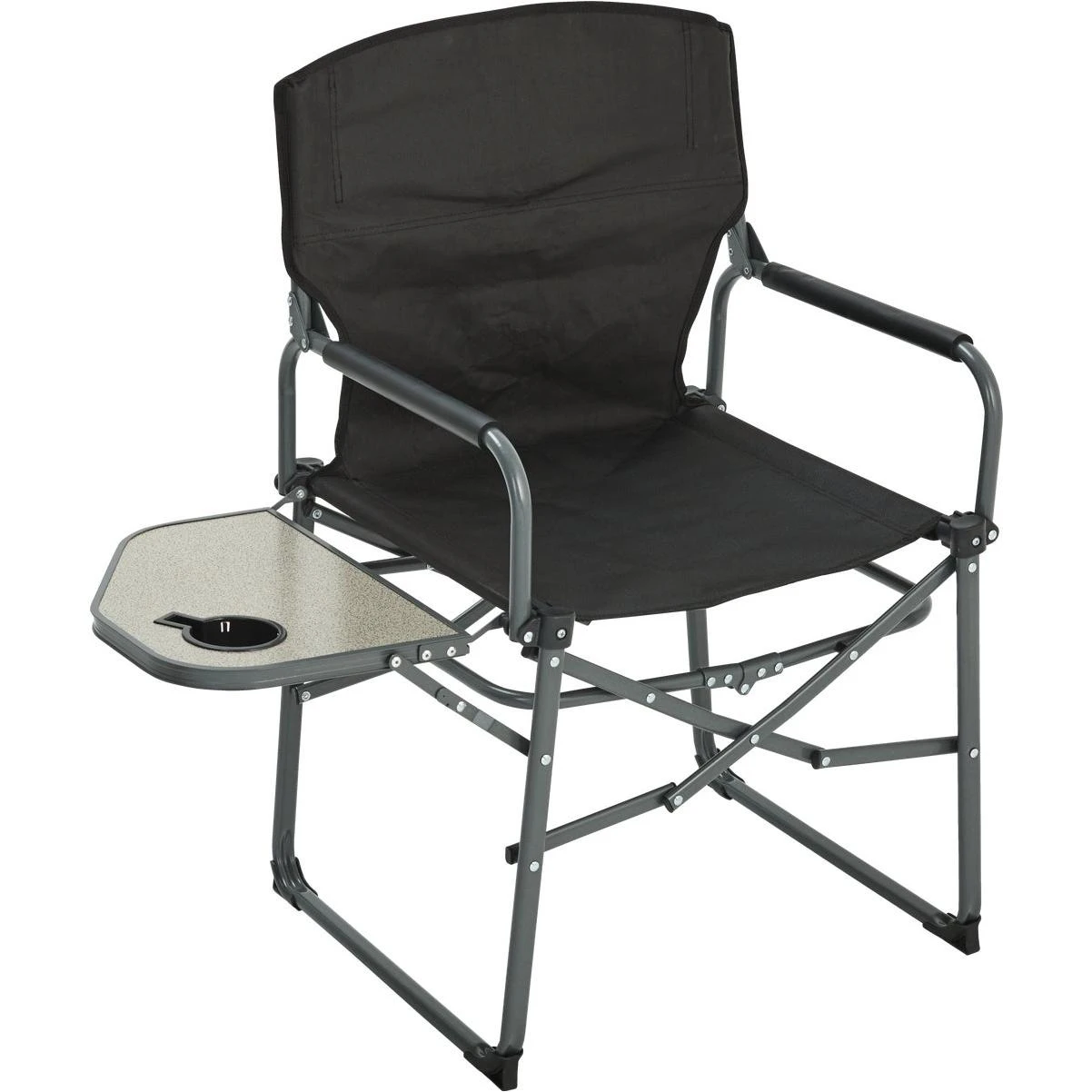 Outdoor Expressions Black Polyester Director Camp Folding Chair with Side Table