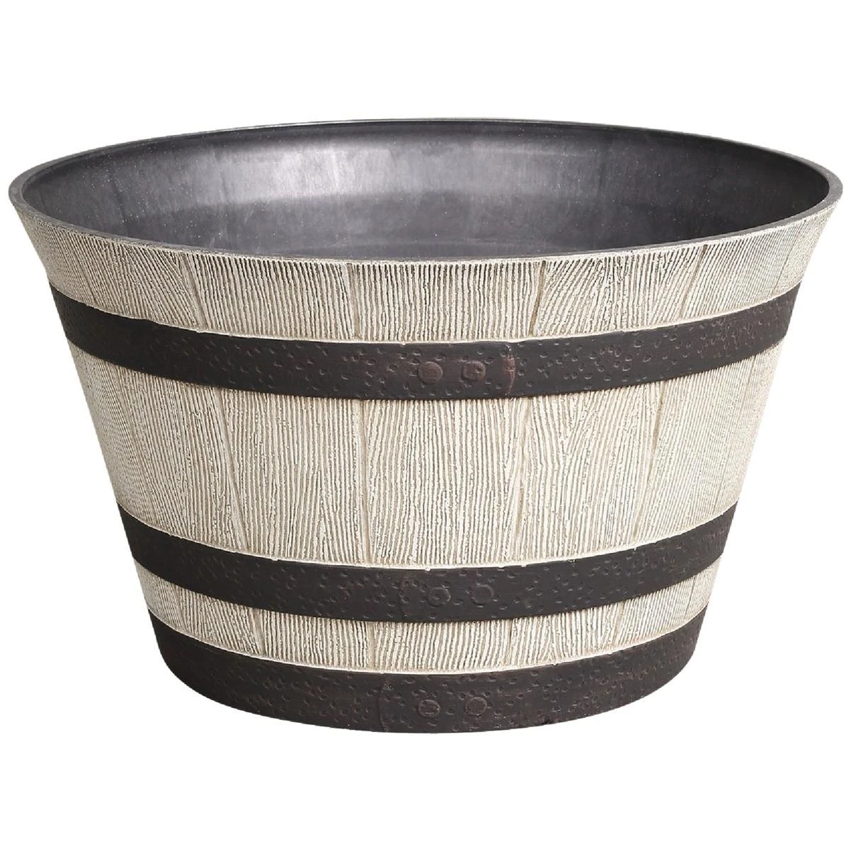 15 In. Plastic Weathered Teak Pinot Barrel Planter - Resin Flower Pot