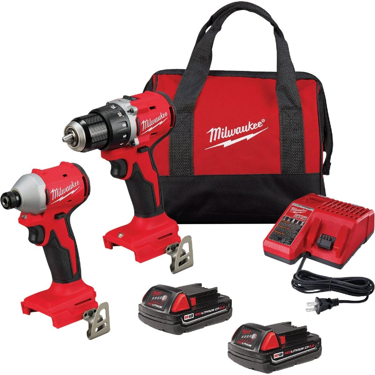 Milwaukee M18 2-Tool Brushless Cordless Compact Drill/Driver & Compact Impact Driver Combo Kit with (2) 2.0 Ah Batteries & Charger