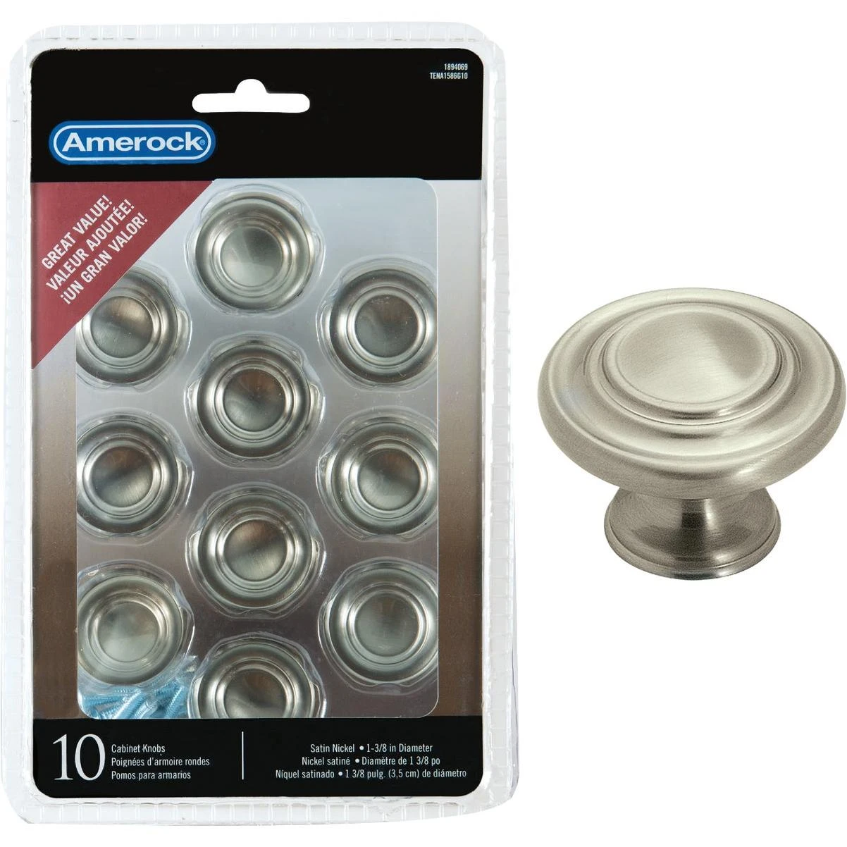 Amerock Inspirations 1.3125 In. Dia. Round Satin Nickel Cabinet Knob (10-Pack)