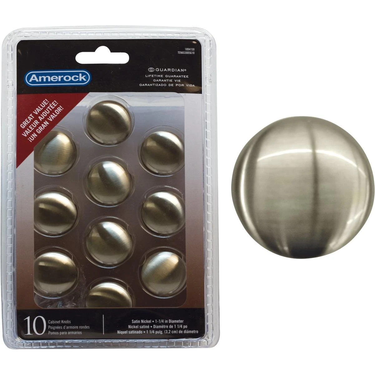 Amerock Edona 1.25 In. Dia. Round Satin Nickel Cabinet Knob (10-Pack)