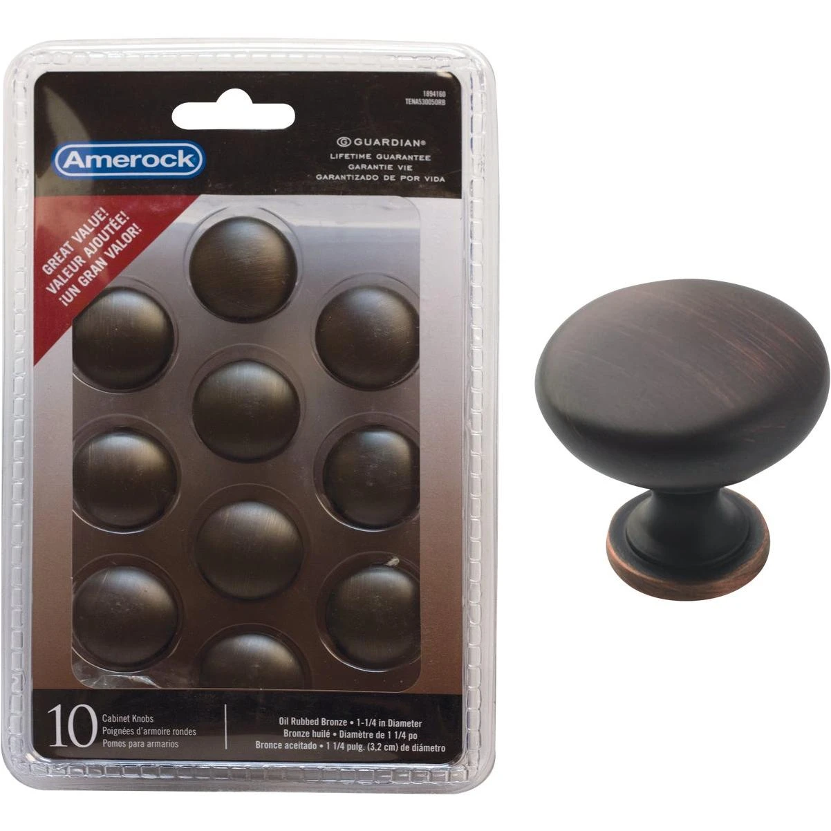 Amerock Edona 1.25 In. Dia. Round Oil Rubbed Bronze Cabinet Knob (10-Pack)