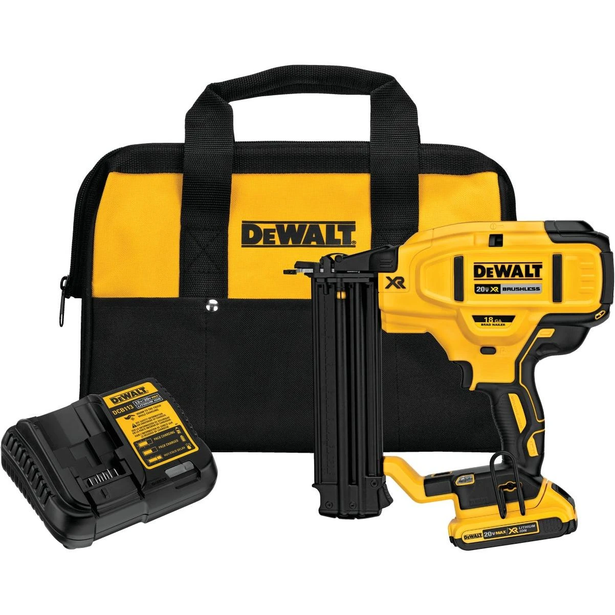 DEWALT 20V MAX XR Brushless 18-Gauge 2-1/8 In. Cordless Brad Nailer Kit with 2.0 Ah Battery & Charger