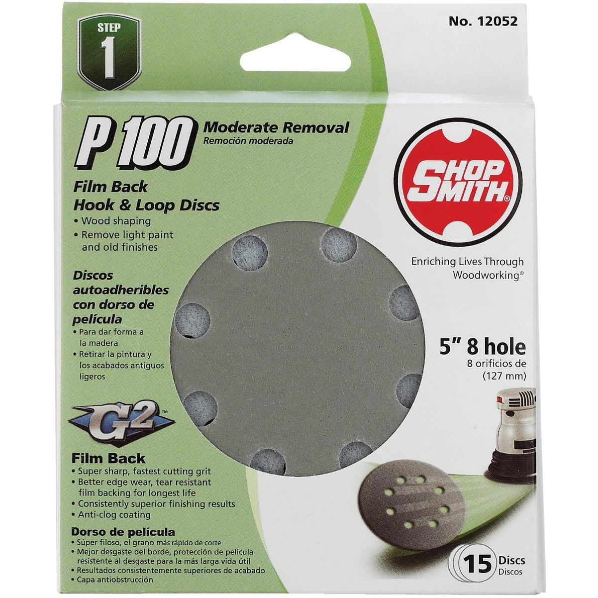 Gator Blade 5 In. 100-Grit 8-Hole Pattern Vented Sanding Disc with Hook & Loop Backing (15-Pack)