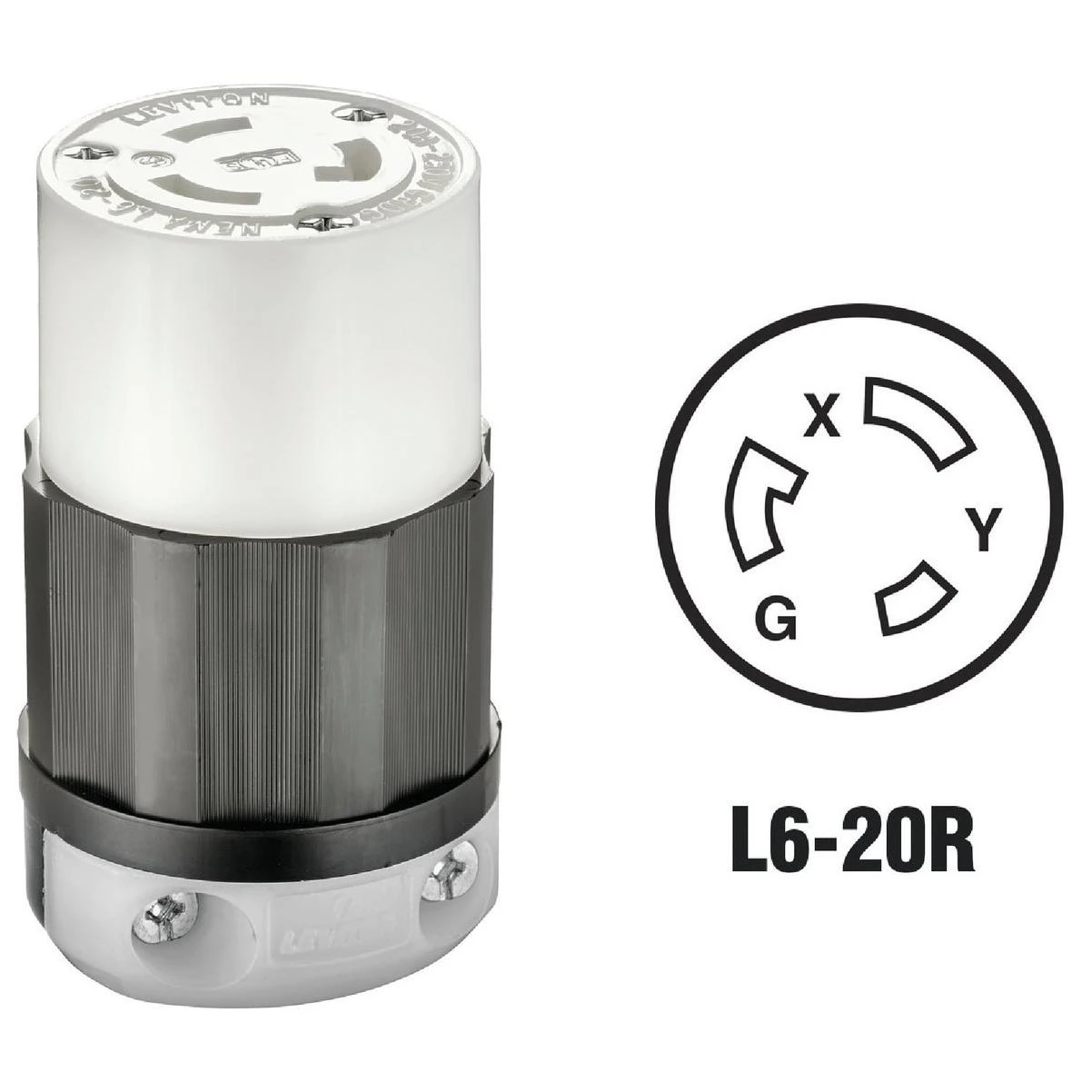 Leviton 20A 250V 3-Wire 2-Pole Industrial Grade L6-20R Locking Cord Connector