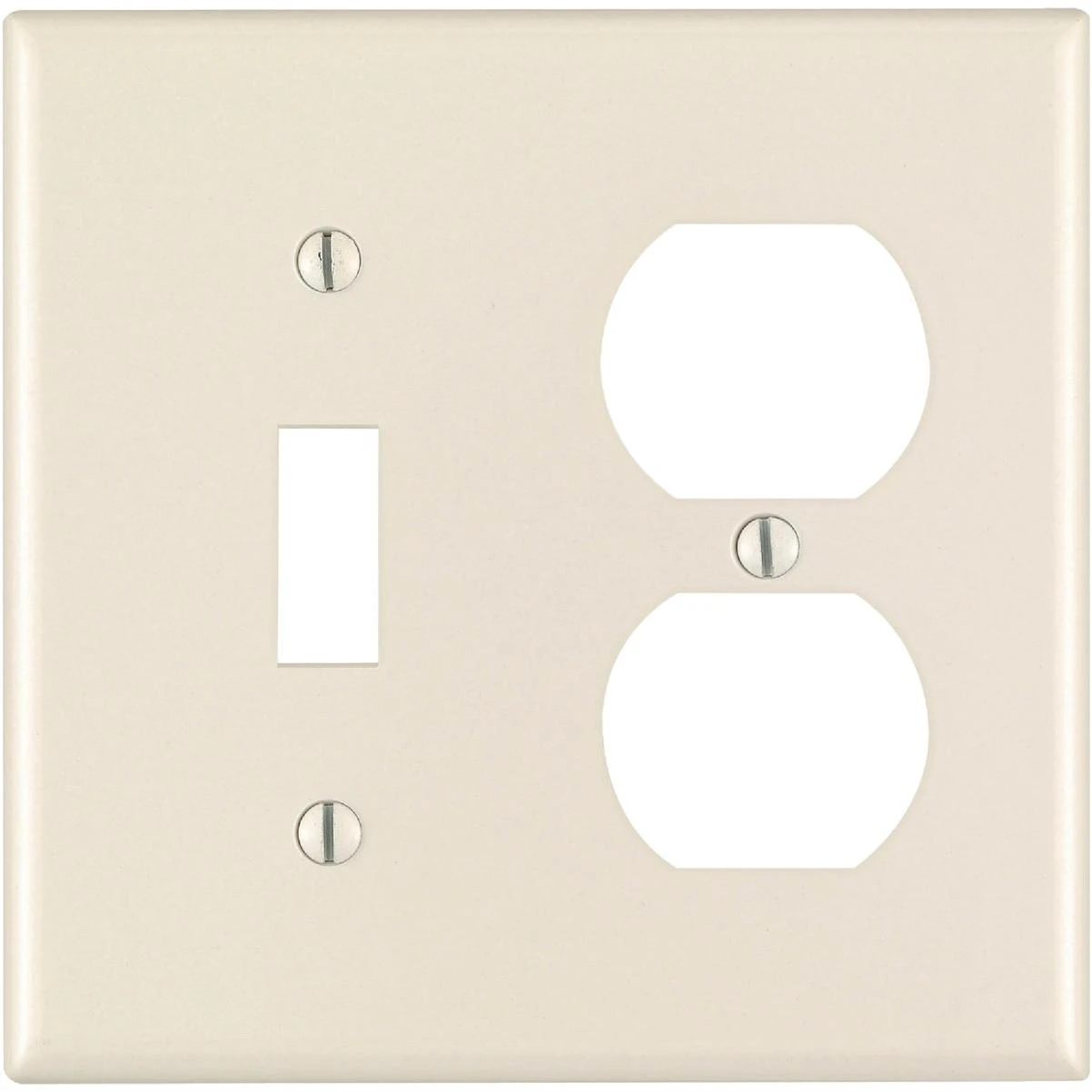 Leviton 2-Gang Plastic Single Toggle/Duplex Outlet Wall Plate, Light Almond