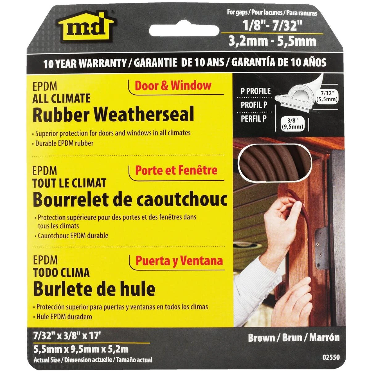 M-D Building Products 7/32 In. x 3/8 In. x 17 In. Brown Premium Rubber Window Seal for Small Gaps
