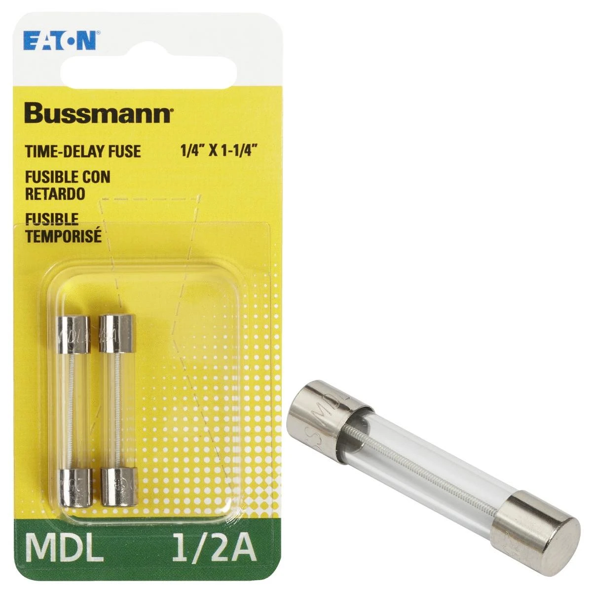Bussmann 1/2A MDL Glass Tube Electronic Fuse (2-Pack)