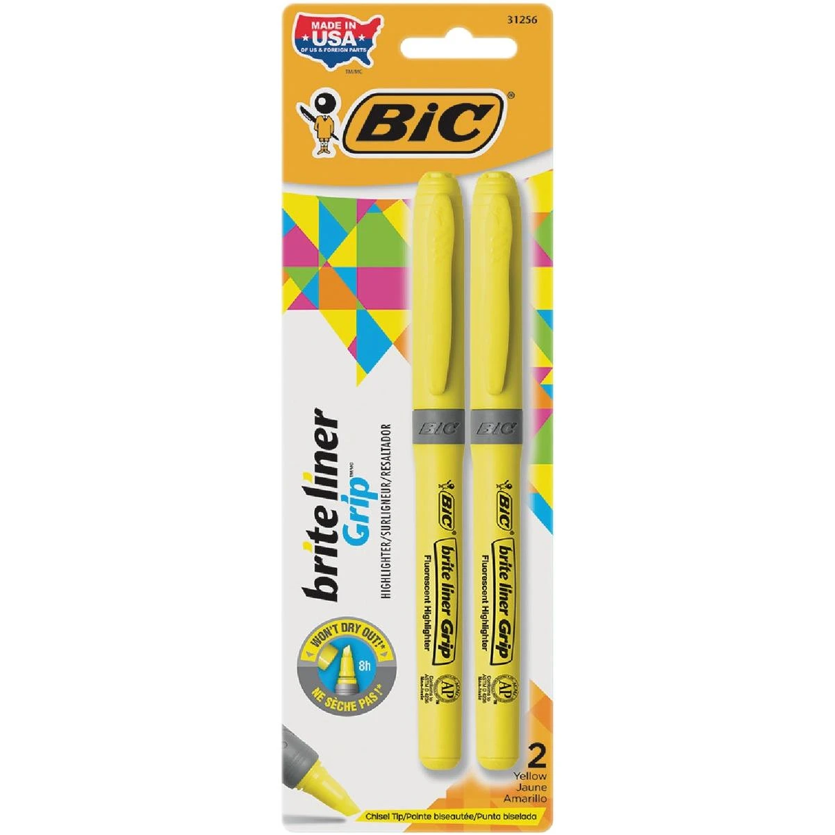 Bic Brite Liner Grip Chisel Tip Yellow Highlighter (2-Pack)