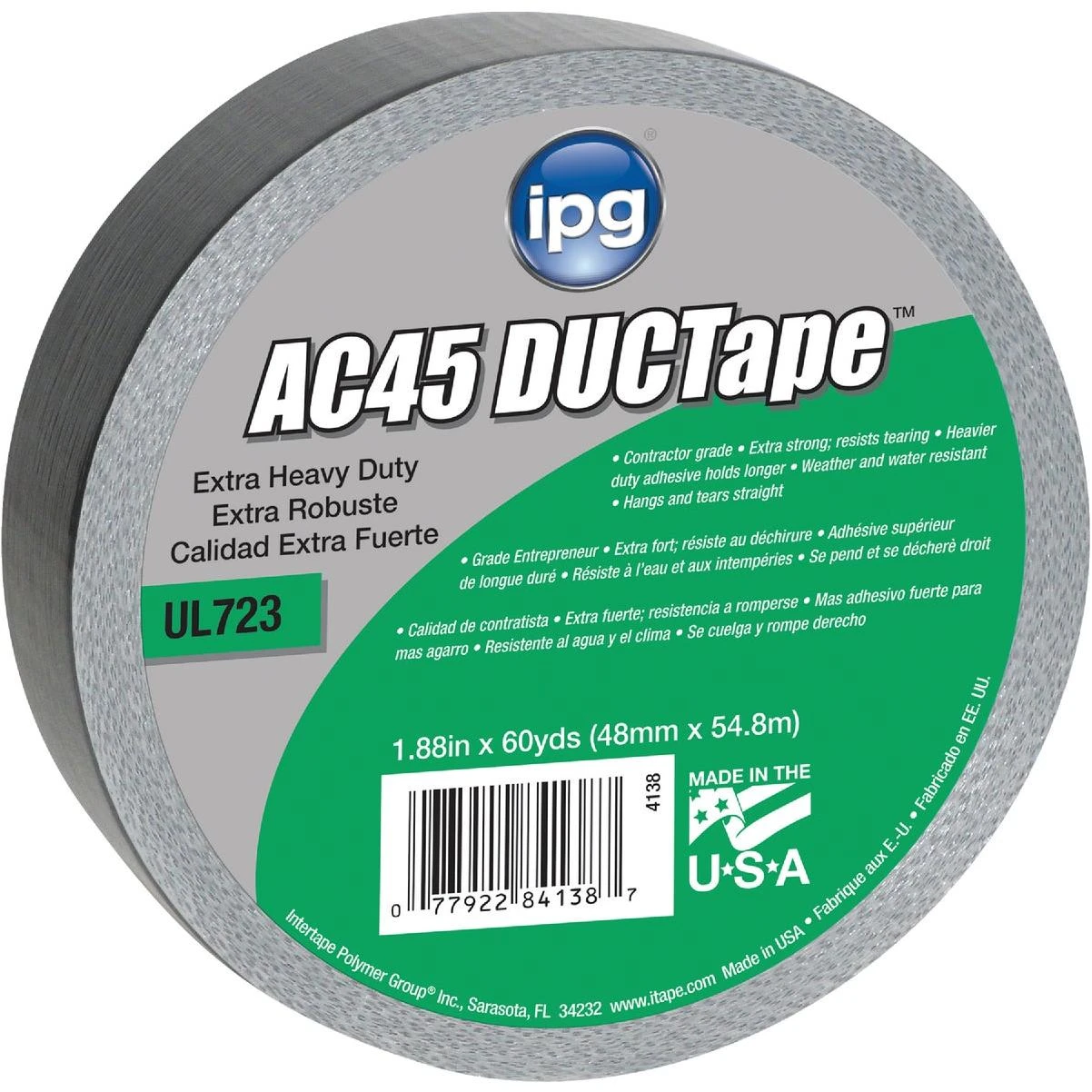 Intertape AC45 DUCTape 1.88 In. x 60 Yd. XHD Contractor Grade Duct Tape, Silver