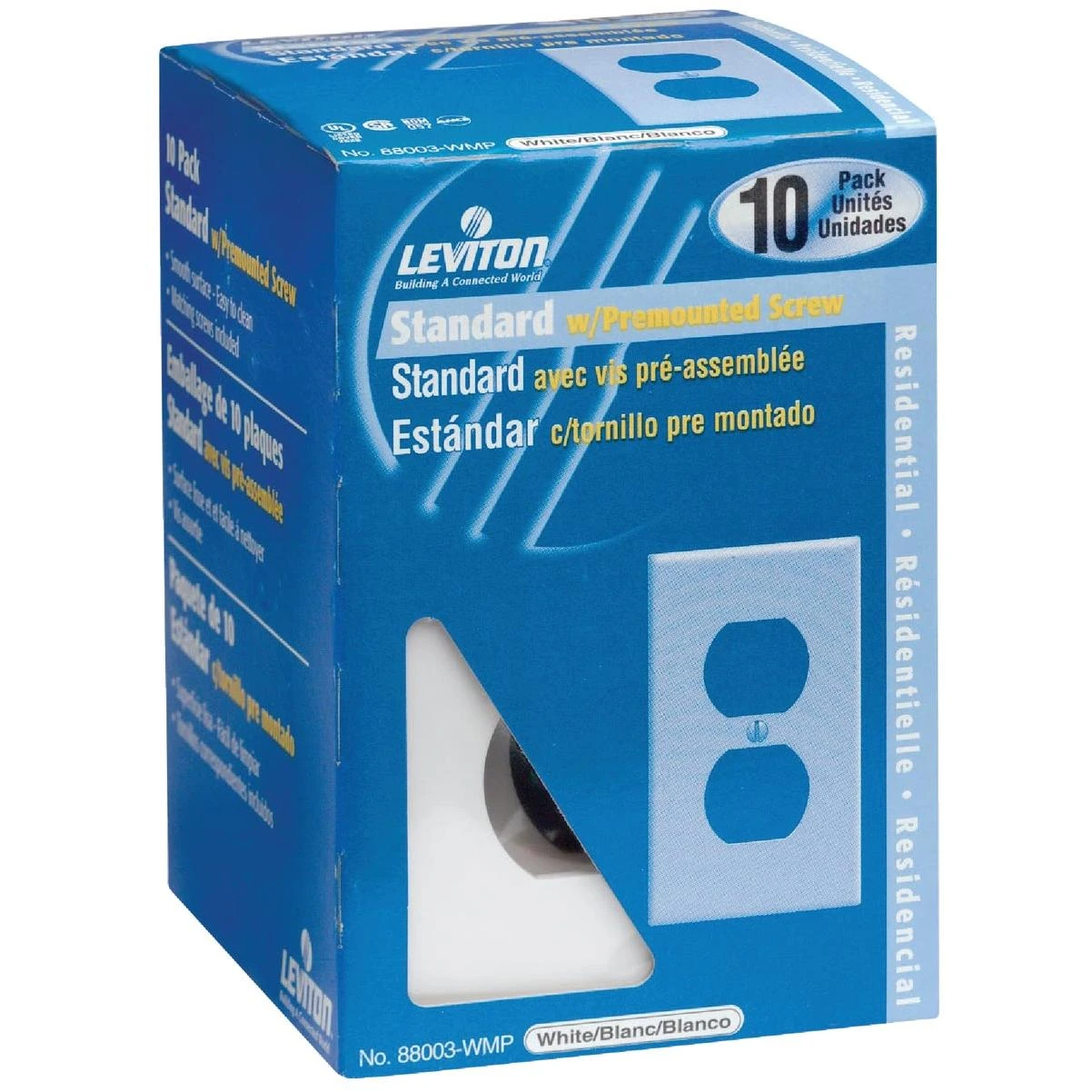 Leviton 1-Gang Smooth Plastic Outlet Wall Plate, White (10-Pack)