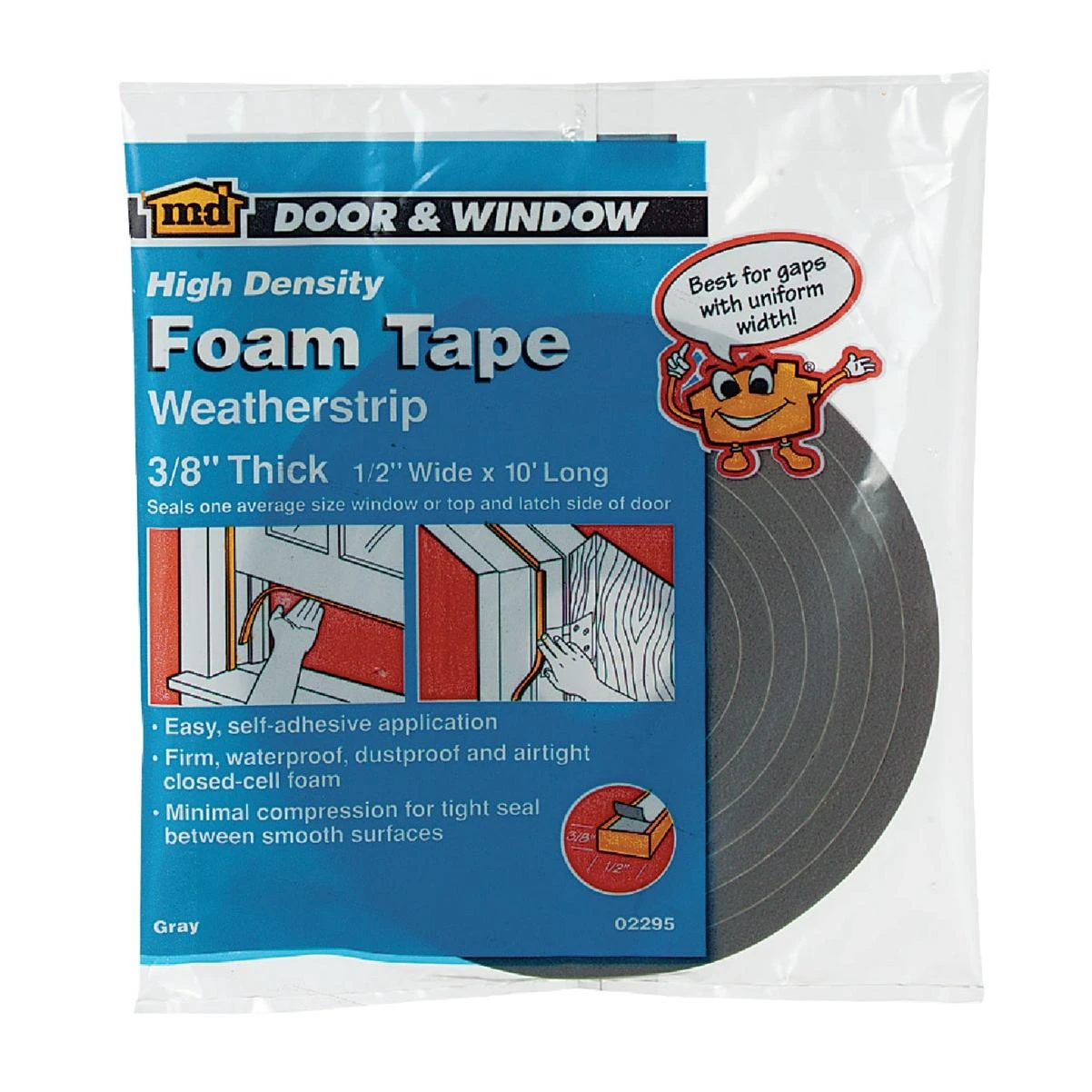 M-D 1/2" W x 3/8" T x 10' L Gray Foam Weatherstrip Tape