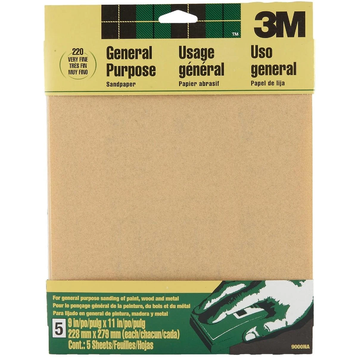 3M 9 In. x 11 In. General Purpose Very Fine Sandpaper, 220 Grit (5-Pack)