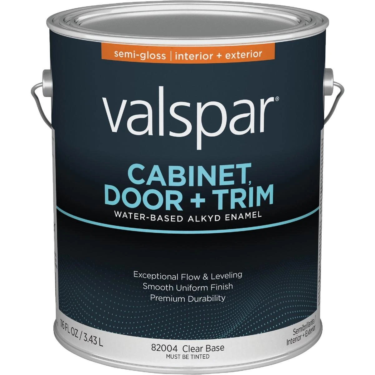 Valspar Cabinet Door & Trim Waterborne Alkyd Semi-Gloss Interior/Exterior Enamel, Clear Base, 1 Gal.