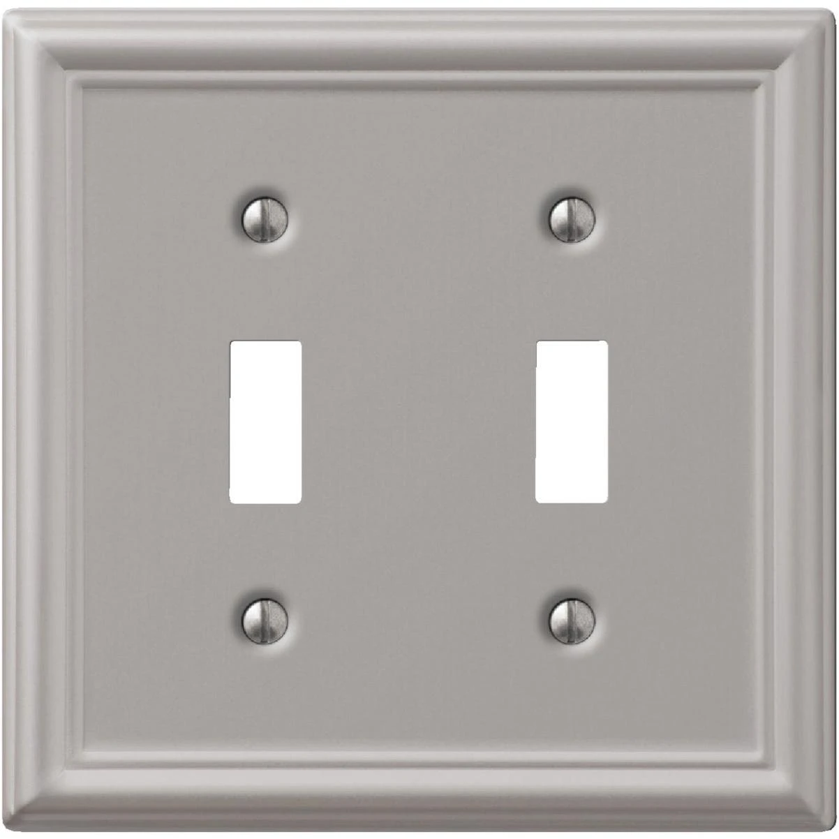 Amerelle Chelsea 2-Gang Stamped Steel Toggle Switch Wall Plate, Brushed Nickel