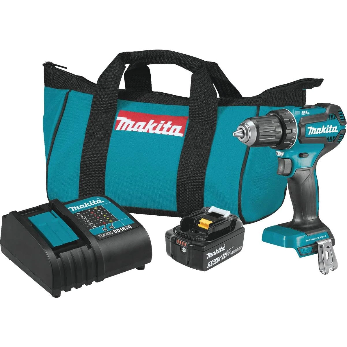 Makita 18V LXT Lithium-Ion 1/2 In. Brushless Cordless Drill/Driver Kit with 3.0 Ah Battery & Charger
