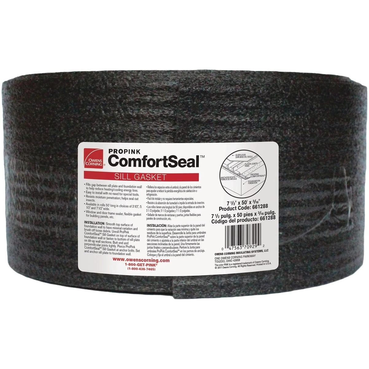 Owens Corning 7.5 In. x 50 Ft. Black Polyethylene Foam Sill Sealer