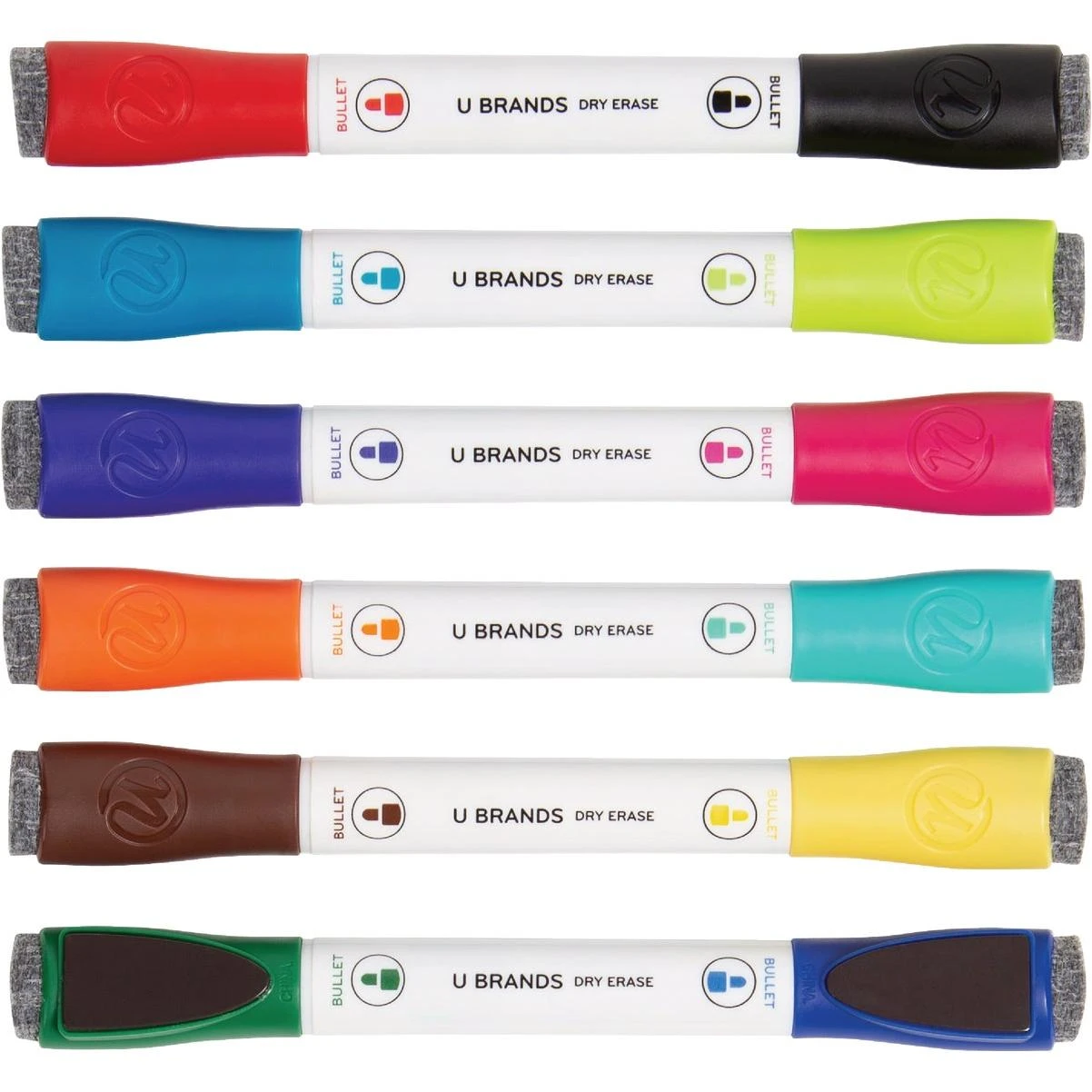 U Brands Magnetic Double Ended Chisel Tip Dry Erase Marker Assortment (6-Pack)