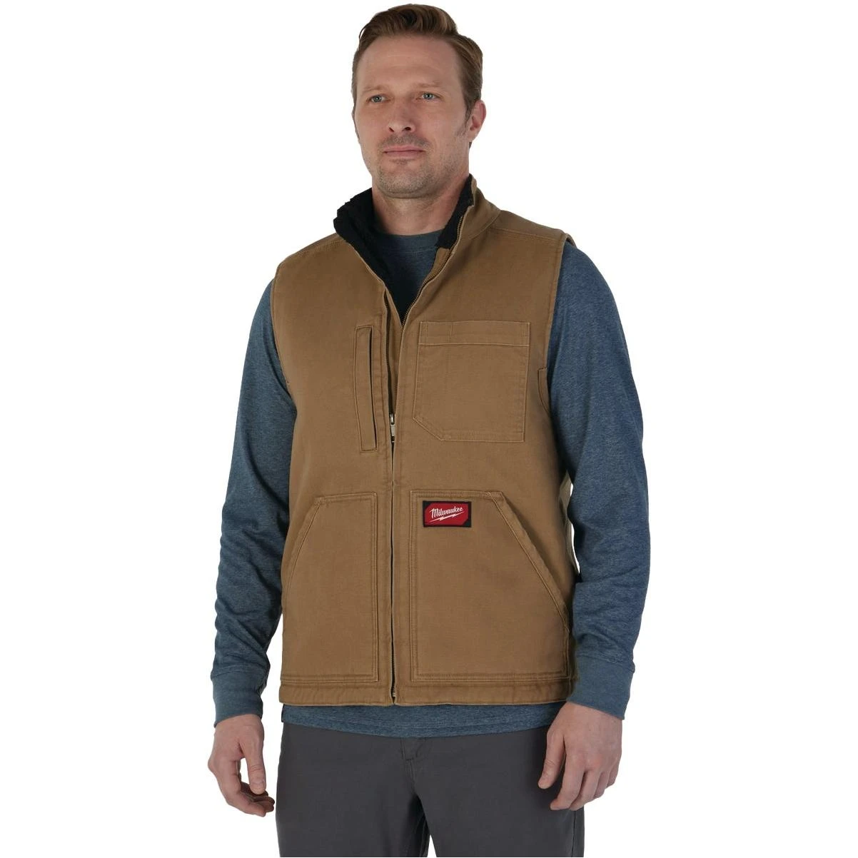 Milwaukee GRIDIRON Men's Large Brown Sherpa-Lined Vest